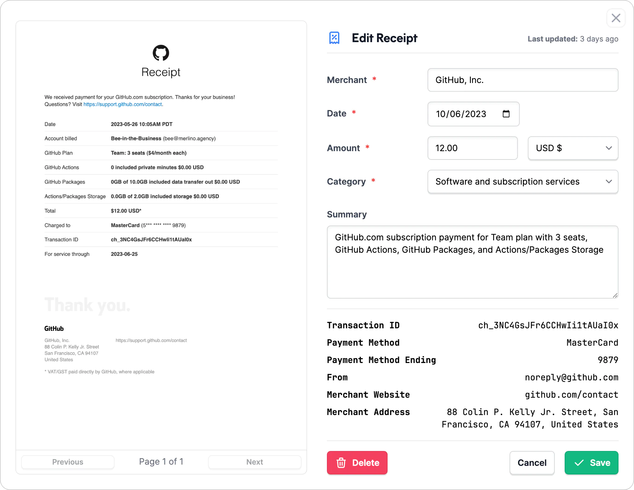 Receipt Preview